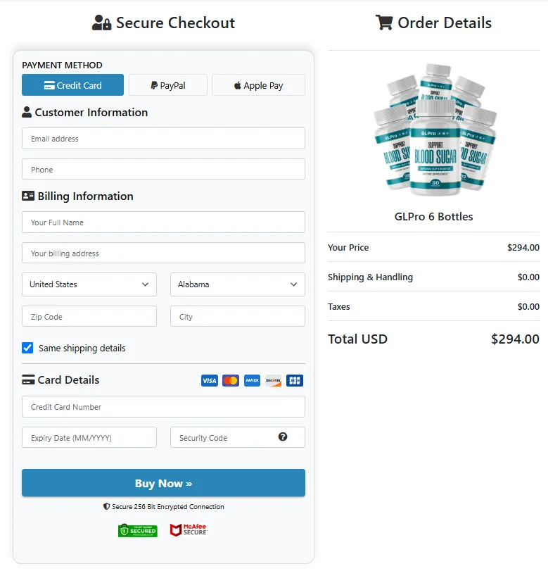 GLPro Secured Order Page